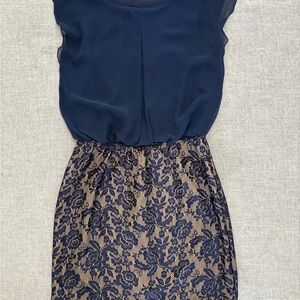Elegant Navy and Gold Lace Dress